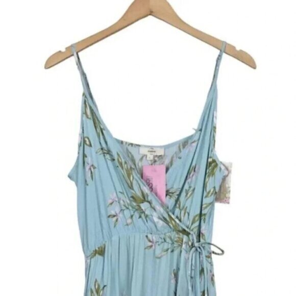 NWT Entro Floral Maxi Dress Blue Sleeveless Faux Wrap Rayon Size Large - Picture 7 of 14
